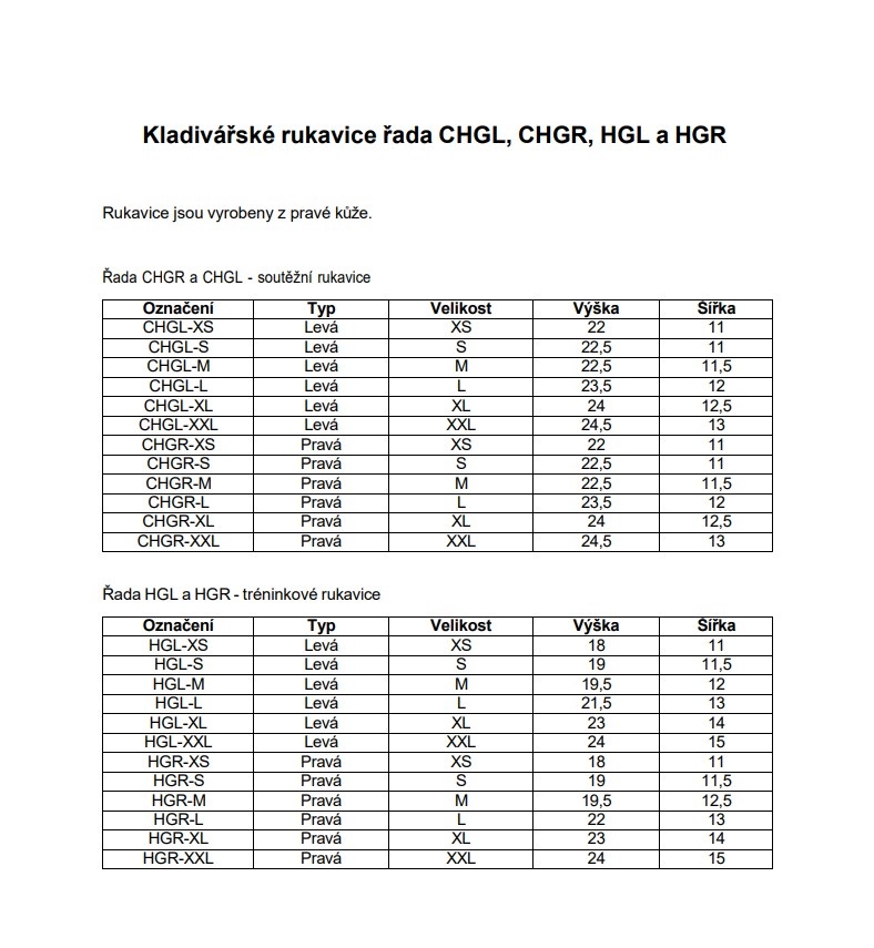 Kladivářské rukavice soutěžní z tvrdé kůže - velikost S, pravá TCHGR-S