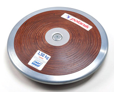 Disk soutěžní z tvrdé překližky - ocelový pozinkovaný okraj , hmotnost 1,5 kg ,certifikace IAAF HPD17-1,5