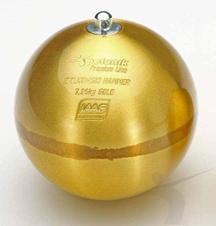 Kladivo soutěžní ocelové – hmotnost 7,26 kg, barva zlatá, certifikace IAAF I-10-0467 ZH-7,26-G